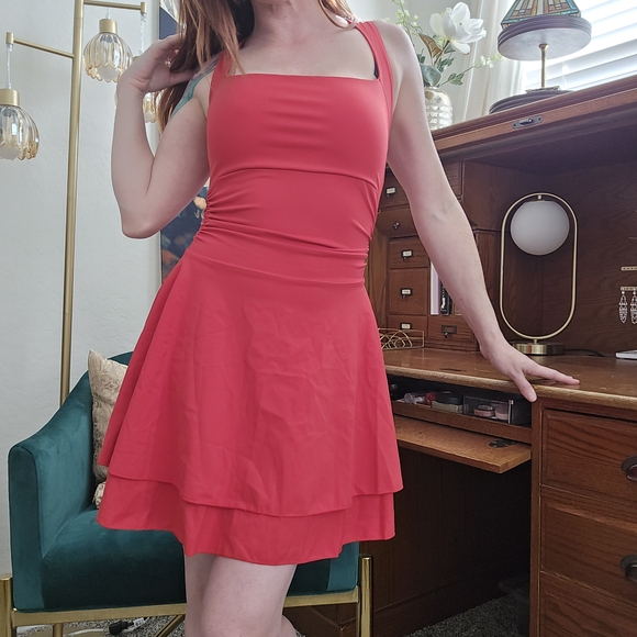 Square Neck Ruffle Hem Mini Dress | Ruched Waist | Short Party Dress, Small - Picture 1 of 5